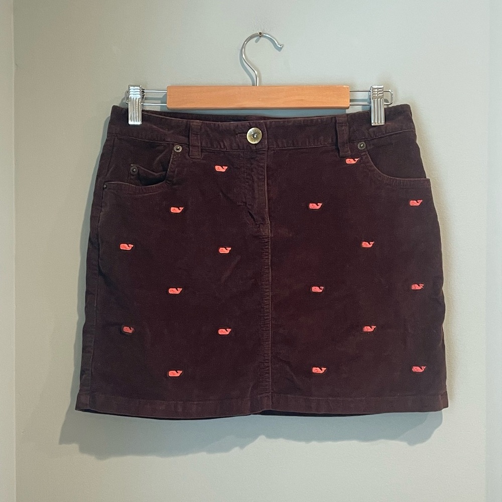 Vineyard Vines Women's‎ Brown Corduroy Embroidered Whale Skirt- Size 2